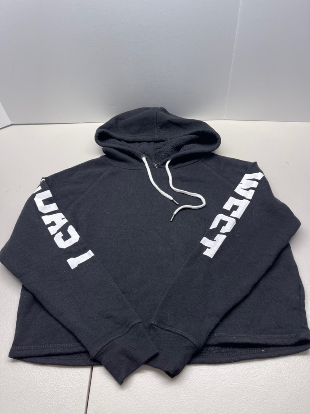 Forever 21 Black Hoodie with White Sleeve Graphics ( West Coast)